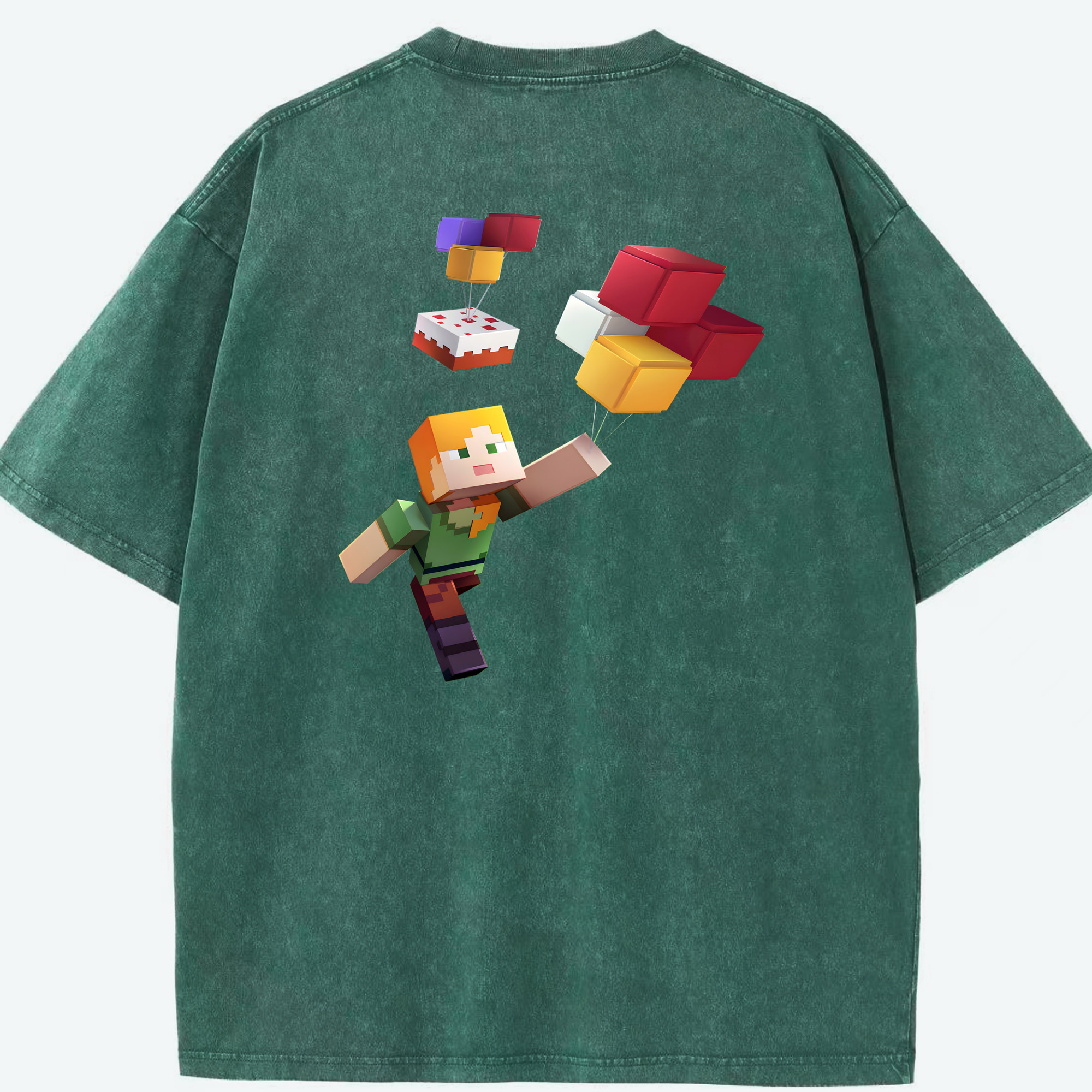 （画像用） マインクラフト ブロックの世界 Minecraft MC Block world 綿100% ヴィンテージ風 半袖Tシャツ（背面プリント）